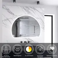 Aica Sanitär GmbH AICA LED Halbrund Badspiegel 80x60cm Anti-Beschlag Wand/Touchschalter 3 Lichfarbe Dimmbar Kalt/Neutral/Warmweiß Badezimmerspiegel mit Beleuchtung IP44