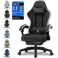 GTPLAYER Gaming Stuhl Stoff, Gaming Sessel mit Taschenfederkissen, ergonomischer Drehstuhl, Gamer Stuhl mit Fußstütze150 kg Belastbarkeit, schwarz