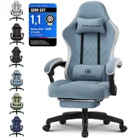 GTPLAYER Gaming Stuhl Ergonomischer Gaming Sessel Schreibtischstuhl PC Gamer Racing Stuhl mit Stoffoberfläche, Federsitzkissen, Verbindungsarmlehnen, mit Fußstütze bis 153 kg belastbar Hellblau