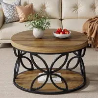 Tribesigns Runde Couchtisch, Industrial 2-Tier-Kreis Couchtisch mit Lagerung, 80 cm Moderne hölzerne Akzent Tisch Sofa Beistelltisch für Wohnzimmer