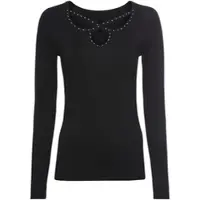Melrose Langarmshirt , Damen, Gr. 44, schwarz, Jersey, Obermaterial: 95% Viskose, 5% Elasthan, unifarben, tailliert hüftlang, Shirts Langarmshirt, taillierter Schnitt, hüftlange Passform, aus Jersey