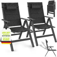 Tillvex Gartenstuhl mit Polster Premium 2 Stück Anthrazit klappbar aus Aluminium | Hochlehner mit Armlehnen | Klappstuhl verstellbar | Klappsessel Balkon Garten Terrasse