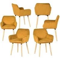 Meubles Cosy 6er-Set Esszimmerstühle im skandinavischen Stil mit Holzbeinen und gelben Armlehnen aus Cord – ELIA