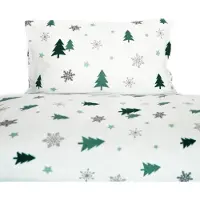 COFI Fleece-Bettwäsche mit grünen Tannenmuster aus 100% Polyester - Kuschelig und pflegeleicht 155x220 cm