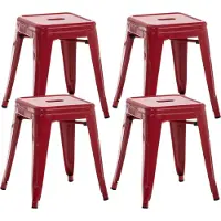 CLP 4er Set Sitzhocker Armin Aus Metall I Stapelbarer Hocker I Sitzhöhe Von 46 cm I Pflegeleichter Arbeitshocker, Farbe: rot