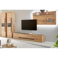 Furn.Design Wohnwand "Center" in Evoke Eiche und grau Wohnkombination Set 4-teilig mit XL-TV-Schrank 400 cm, inklusive Beleuchtung