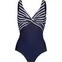 LASCANA Badeanzug , Damen, Gr. 44, Cup D, blau (marine, weiß), Polyamid, gestreift, unifarben mit Farbeinsatz, Badeanzüge Badeanzug, in getwisteter Optik und Shaping-Effekt