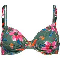 LASCANA Bügel-Bikini-Top "Malia", Damen, Gr. 42, Cup D, blau (oliv bedruckt), Microfaser, bedruckt, Bikini-Oberteile Bügel-Bikini-Top, mit tropischem Print