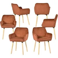 Meubles Cosy 6er-Set Esszimmerstühle im skandinavischen Stil mit Holzbeinen und Terrakottafarbener Armlehnen aus Cord – ELIA