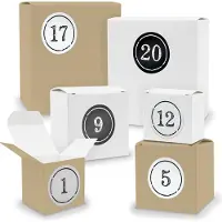 Itenga Adventskalender zum Füllen 24x Quader Würfel gemischt WEISS / BRAUN + Sticker (V03 Z04)