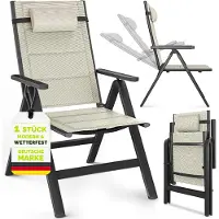 Tillvex Gartenstuhl mit Polster Premium 1 Stück Beige klappbar aus Aluminium | Hochlehner mit Armlehnen | Klappstuhl verstellbar | Klappsessel Balkon Garten Terrasse