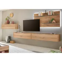 Furn.Design Wohnwand "Center" in Evoke Eiche und grau Set 4-teilig mit XXL-TV-Schrank 400 cm