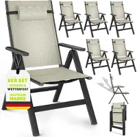 Tillvex Gartenstuhl Premium 6 Stück Beige klappbar aus Aluminium | Hochlehner mit Armlehnen | Klappstuhl verstellbar | Klappsessel Balkon Garten Terrasse