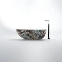 Steinberg Serie 540 Badewanne, freistehend, oval, SOLIDSurface, inklusive Ablaufgarnitur, Ablaufschlauch und Siphon, 540801050