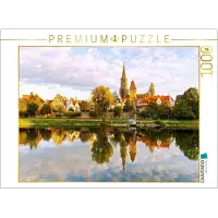 CALVENDO Puzzle Donauschwabenufer mit historischen Häusern Unter der Metzig, Stadtbibliothek, Ulmer Münster und Metzgerturm | 1000 Teile Lege-Größe 64 × 48 cm Foto-Puzzle für glückliche Stunden
