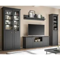 Furn.Design Wohnwand "Filmore" in Schwarz matt und Eiche Landhaus 319 x 200 cm, Soft-Close
