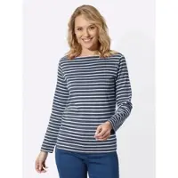 Sieh an! Trainingsshirt SIEH AN "Sweatshirt Sweatshirt", Damen, Gr. 46, rauchblau, ecru, geringelt, Sportlich, U-Boot-Ausschnitt, Shirts Trainingsshirt