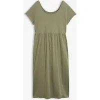 Bonprix Midikleid "Midikleid aus reiner Baumwolle" aus reiner Baumwolle, lockere Passform, mit Schlitzdetail