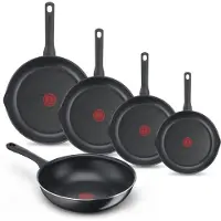 Tefal Day by Day Pfannenset, Bratpfannen 20/24/28/32 cm, Wokpfanne 28 cm, Nicht für Induktion geeignet, Antihaftbeschichtung, Ausgießhilfen, Aluminium