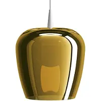 Zafferano Bilia Pendelleuchte 230V LED 8W aus mundgeblasenem Borosilikatglas mit weißer und antikgoldener Oberfläche, modernes Glockendesign