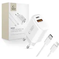 Tech-Protect NCA20 PD 20W QC3.0 USB-A/USB-C-Wandladegerät + USB-C/Lightning-Kabel 100cm - Weiß