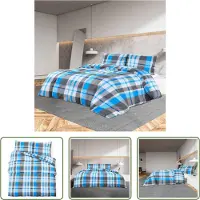 The Living Store Bettwäsche-Set Blau und Grau 200x200 cm Baumwolle
