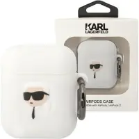 Karl Lagerfeld Kla2Runikh Fall Für Airpods 1/2 - Weiss Silikon Karl Kopf 3D