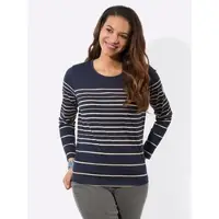 Casual Looks Langarmshirt "Ringelshirt", Damen, Gr. 42, marine, sand, geringelt, 100% Baumwolle, gemustert, gestreift, mehrfarbig, Rundhals, Shirts Langarmshirt