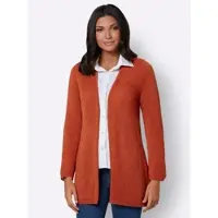 Sieh an! Strickjacke SIEH AN "Long-Strickjacke Strickjacke mit gerippten Abschlüssen", Damen, Gr. 38, orange (rostrot), Modisch, V-Ausschnitt, Strickjacken Strickjacke