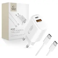 Tech-Protect NCA20 PD 20W QC3.0 USB-A/USB-C-Wandladegerät + USB-C/USB-C-Kabel 100 cm - Weiß