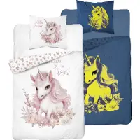 Detexpol Im Dunkeln leuchtendes Bettwäscheset 140x200 Einhorn in Blumen