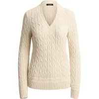 Ralph Lauren für Damen. 200888795011 Beigefarbener Cricket-Pullover mit gestrickten Achten (M), Lässig, Baumwolle, Langarm