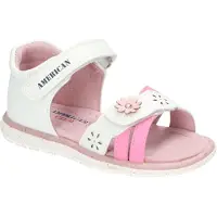 American Club AK05, Mädchen Sandalen Klettverschluss Leder-Einlegesohle Fersenkappe bequem,Weiß 27