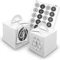 Itenga SET Adventskalender Würfelboxen weiß + Garn + Anhänger (V26) + Motiv Z25