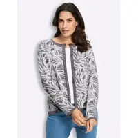 Inspirationen Jacquardstrickjacke , Damen, Gr. 52, grau (anthrazit, ecru, gemustert), 50% Viskose, 25% Polyester, 25% Polyamid, geblümt, gemustert, mehrfarbig, Strickjacken Jacquardstrickjacke