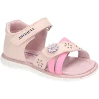 American Club AK05, Mädchen Sandalen Klettverschluss Leder-Einlegesohle Fersenkappe bequem, Rosa 27
