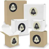 Itenga Adventskalender zum Füllen 24x Quader Würfel gemischt WEISS / BRAUN + Sticker (V