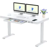 FlexiSpot Q3 Elektrisch Höhenverstellbarer Schreibtisch 140x70cm, mit USB, Schublade, LED-Display, 4 Speicherplätzen & Antikollisionsschutz, Weiß