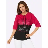 Inspirationen Stehkragenshirt "Druck-Shirt", Damen, Gr. 46, rot (rot, schwarz, bedruckt), 100% Baumwolle, bedruckt, gemustert, mehrfarbig, Rundhals, Shirts Stehkragenshirt