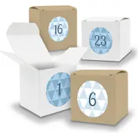 Itenga Adventskalender zum Füllen 24x Würfel 6,5cm gemischt WEISS BRAUN + Sticker V06 Z26