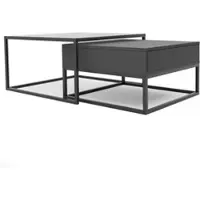 Idohome - Couchtisch 2er Set Glastisch 2in1, mit Schublade und Stauraum, Push-to-Open, Metallrahmen, ELEGANT - Farbe Schwarz
