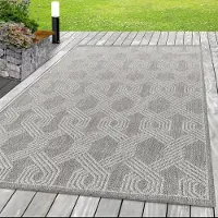 Ayyildiz Hali Ayyildiz Outdoor- und Terrassenteppiche Grau 140x200 cm Teppich, geometrisches Muster, graue, Teppich für Terrasse/Balkon/Küche