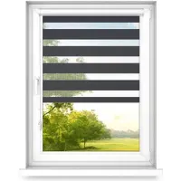 Time4blinds - Doppelrollo ohne Bohren - Zebra Rollos für Fenster und Türen - Anthrazit, 800x1100, Rechts