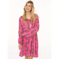 Zwillingsherz Sommerkleid "Loevely Leopard", Damen, Gr. L/XL, N-Gr, Web, pink, Web, Obermaterial: 100% Viskose, Kleider Sommerkleid, Leopardenmotiv, mit Tassel, lange Ärmel, figurumspielend