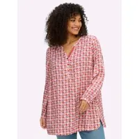 Sheego Longbluse , Damen, Gr. 54, weiß, erdbeere, bedruckt, 100% Viskose, gemustert, mehrfarbig, Rundhals, Blusen Longbluse