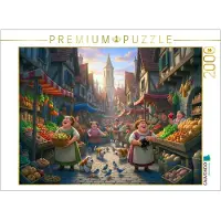 CALVENDO Puzzle Bunte Gemüseträume - Händlerinnen auf dem mittelalterlichen Markt | 2000 Teile Lege-Größe 90 × 67 cm Foto-Puzzle für glückliche Stunden