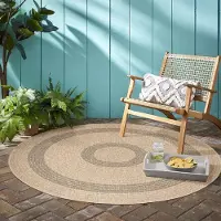 Ayyildiz Hali Ayyildiz Outdoor- und Terrassenteppiche Schwarz 120 cm rund Teppich, Vintage-Design, geeignet für Terrasse, Balkon oder Küche, mit Polypropylen-Rückseite
