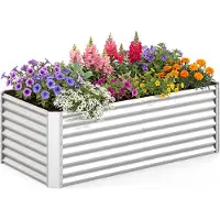 Costway Hochbeet Metall, Gartenbeet mit offenem Boden, Pflanzbeet rechteckig wetterfest, Kräuterbeet aus verzinktem Blech, Gemüsebeet 181,5x94x60,5cm