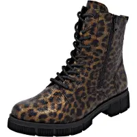 Remonte Schnürstiefelette , Damen, Gr. 44, braun (leo antik), Lederimitat, metallic, Schuhe Schnürstiefelette, Schnürboots, Stiefelette, Profilsohle, mit Glitzer-Schnürsenkel