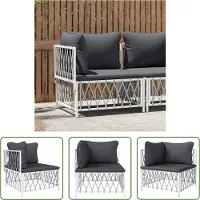 The Living Store Garten-Ecksofa mit Kissen Weiß Gewebe